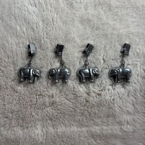 Elephant Tablecloth Weights Silver Tone Set of 4 Drapery Clips Mid Century Decor
